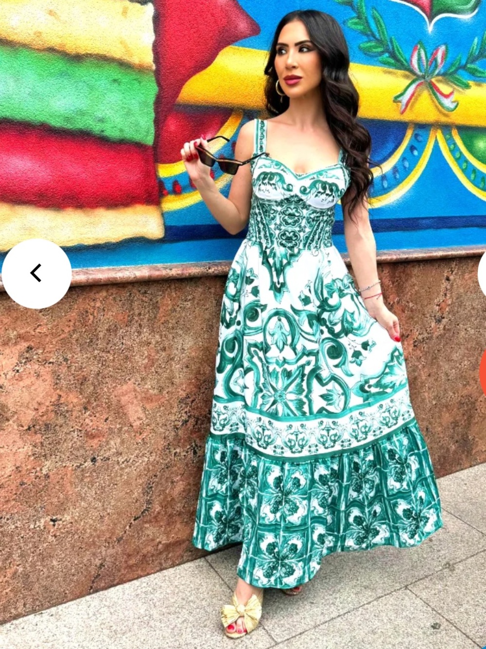 🇮🇹 Italian Green and White Printed Dress